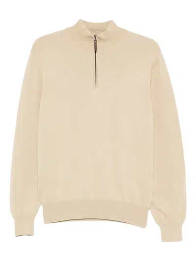 Canali Zip Funnel-neck Polo Shirt In Neutral