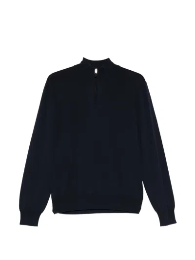 Canali Zip Mock-neck Sweater In Blue
