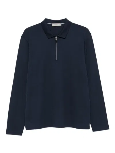 Canali Zip-neck Long-sleeve Sweater In Blue