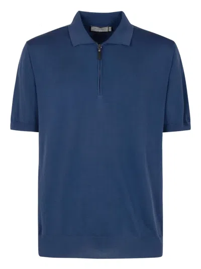 Canali Zip-neck Polo Shirt In Blue