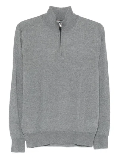 Canali Zip-neck Wool Sweater In Gray