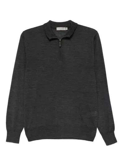 Canali Zip-neck Wool Sweater In Gray