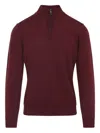 Canali Half Zip High Neck Sweater In Burgundy