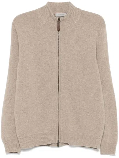 Canali Zip-up Cardigan In Brown