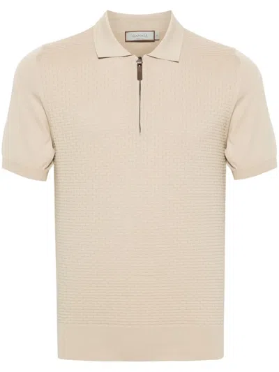 Canali Zip-up Cotton Polo Shirt In Neutrals