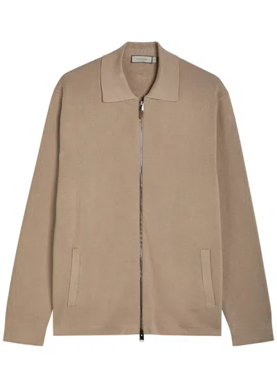 Canali Zip Up Modal And Cotton-blend Cardigan In Brown