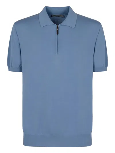 Canali Zip-up Polo Shirt In Blue
