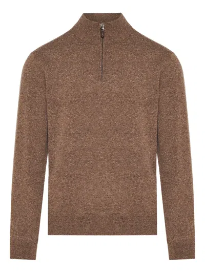 Canali Zip-up Polo Shirt In Brown