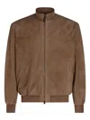 Canali Zip-up Suede Jacket In Brown