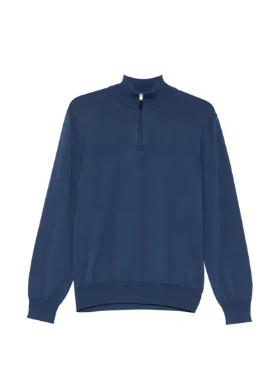 Canali Zip-neck Sweater In Blue