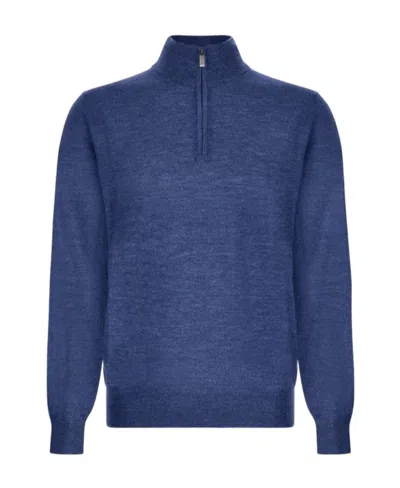 Canali Zipped Funnel-neck Pullover In Blue