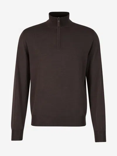 Canali Half-zip High-neck Jumper In Brown