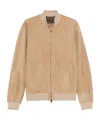 Canali Ultrasoft Suede Bomber Jacket In Nude