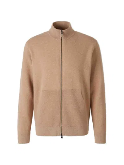 Canali Zip-up Elbow-patch Sweater In Brown