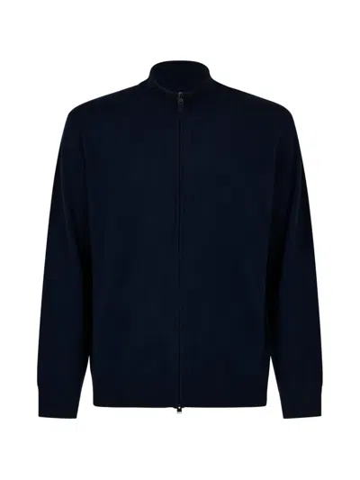 Canali Zip-up High-neck Cardigan In Blue