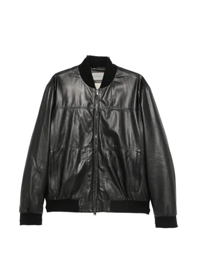 Canali Zip-up Leather Jacket In Black
