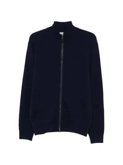 Canali Zip-up Ribbed-knit Sweater In Blue
