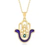 Canaria Fine Jewelry Canaria 10kt Yellow Gold Hamsa Hand Pendant Necklace With Blue Enamel In Blue