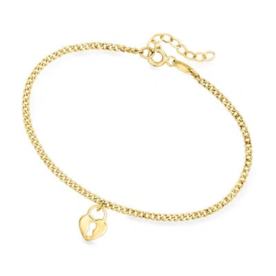 Canaria Fine Jewelry Canaria 10kt Yellow Gold Heart Lock Charm Bracelet In Multi