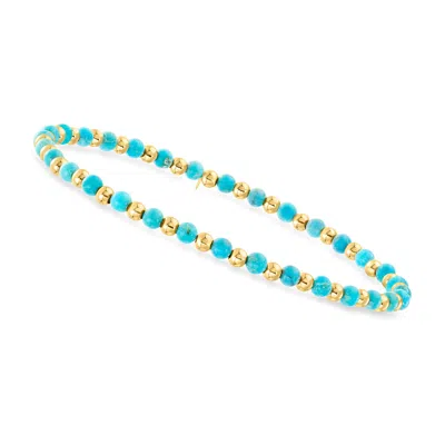 Canaria Fine Jewelry Canaria 3-3.5mm Turquoise Bead Stretch Bracelet In 10kt Yellow Gold In Blue