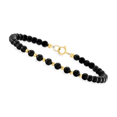 Canaria Fine Jewelry Canaria 4-4.5mm Onyx Bead Bracelet In 10kt Yellow Gold In Multi