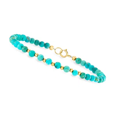 Canaria Fine Jewelry Canaria 4-4.5mm Turquoise Bead Bracelet In 10kt Yellow Gold In Blue