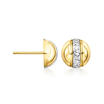 Canaria Fine Jewelry Canaria Italian 10kt 2-tone Gold Diamond-cut Domed Earrings In Yellow