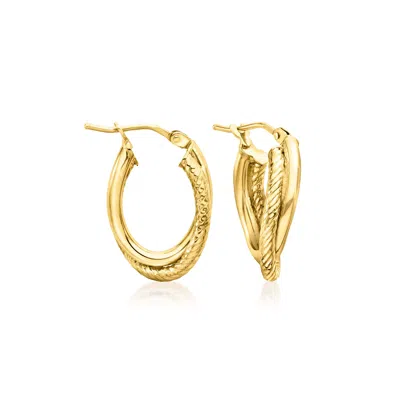 Canaria Fine Jewelry Canaria Italian 10kt Yellow Gold Double-oval Twisted Hoop Earrings In Multi