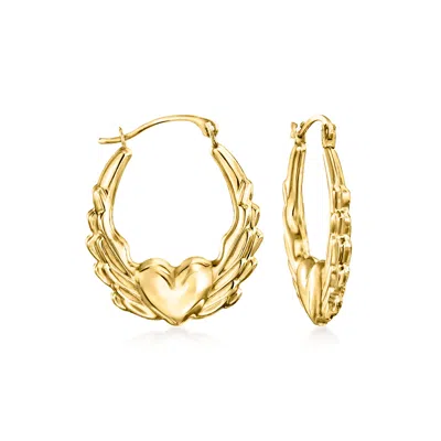 Canaria Fine Jewelry Canaria Italian 10kt Yellow Gold Heart Wings Hoop Earrings