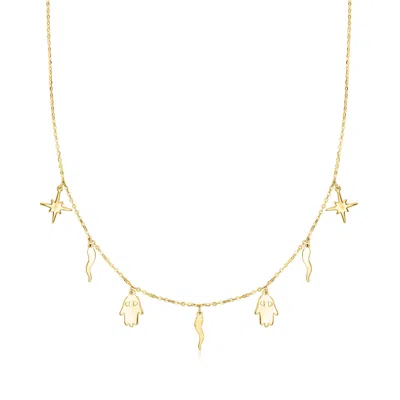Canaria Fine Jewelry Canaria Italian 10kt Yellow Gold Multi-charm Station Necklace
