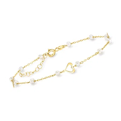Canaria Fine Jewelry Canaria Italian 3-3.5mm Cultured Pearl And Heart Station Bracelet In 10kt Yellow Gold In Multi