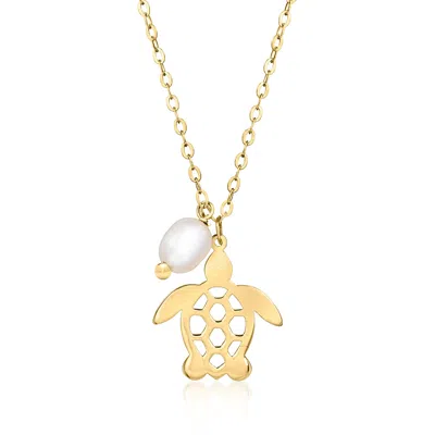 Canaria Fine Jewelry Canaria Italian 4-4.5mm Cultured Pearl Turtle Necklace In 10kt Yellow Gold In Multi
