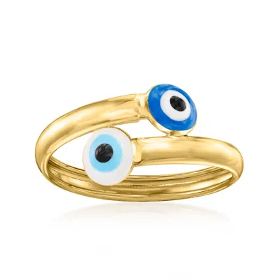 Canaria Fine Jewelry Canaria Italian Multicolored Enamel Evil Eye Bypass Ring In 10kt Yellow Gold
