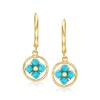 Canaria Fine Jewelry Canaria Italian Turquoise Flower Hoop Drop Earrings In 10kt Yellow Gold In Multi