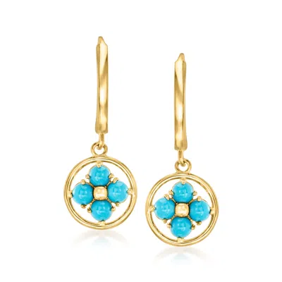 Canaria Fine Jewelry Canaria Italian Turquoise Flower Hoop Drop Earrings In 10kt Yellow Gold In Multi