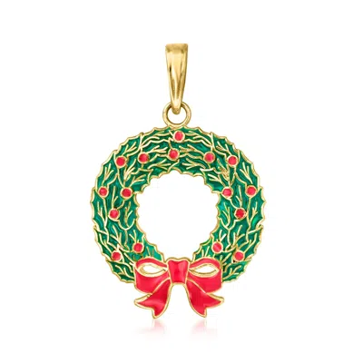 Canaria Fine Jewelry Canaria Red And Green Enamel Christmas Wreath Pendant In 10kt Yellow Gold
