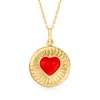 CANARIA FINE JEWELRY CANARIA RED ENAMEL HEART CIRCLE PENDANT NECKLACE IN 10KT YELLOW GOLD