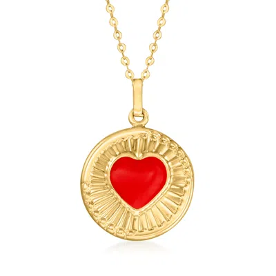 Canaria Fine Jewelry Canaria Red Enamel Heart Circle Pendant Necklace In 10kt Yellow Gold