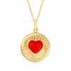 Canaria Fine Jewelry Canaria Red Enamel Heart Circle Pendant Necklace In 10kt Yellow Gold In Multi