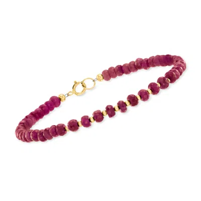 Canaria Fine Jewelry Canaria Ruby Bead Bracelet In 10kt Yellow Gold In Red