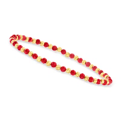 Canaria Fine Jewelry Canaria Ruby Bead Stretch Bracelet With 10kt Yellow Gold In Multi