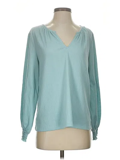 Pre-owned Candace Cameron Bure Long Sleeve Blouse In Teal