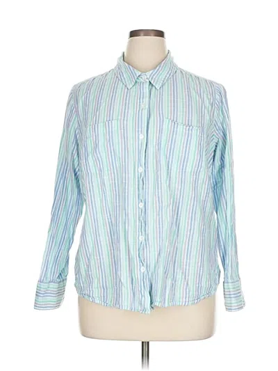 Pre-owned Candace Cameron Bure Long Sleeve Button Down Shirt In Blue
