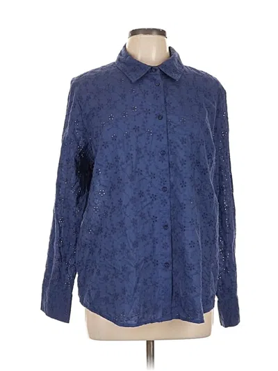 Pre-owned Candace Cameron Bure Long Sleeve Button Down Shirt In Blue