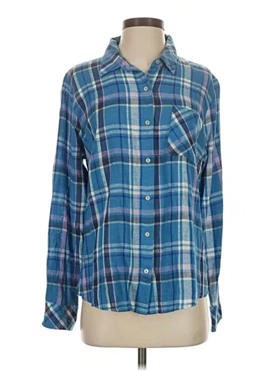 Pre-owned Candace Cameron Bure Long Sleeve Button Down Shirt In Blue