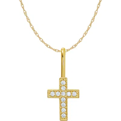 Candela Jewelry 10k Yellow Gold Cubic Zirconia Cross Pendant Necklace In Transparent