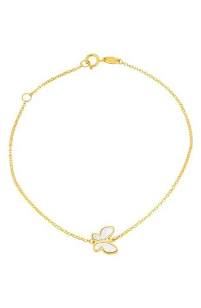 Candela Jewelry 14k Gold Mother Of Pearl Butterfly Charm Bracelet