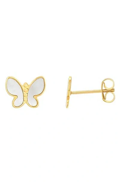 Candela Jewelry 14k Gold Mother Of Pearl Butterfly Studs Earrings