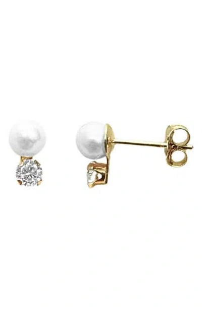 Candela Jewelry 14k Yellow Gold Cultured Pearl & Cubic Zirconia Stud Earrings