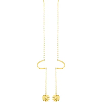Candela Jewelry 14k Yellow Gold Daisy Drop Threader Earrings